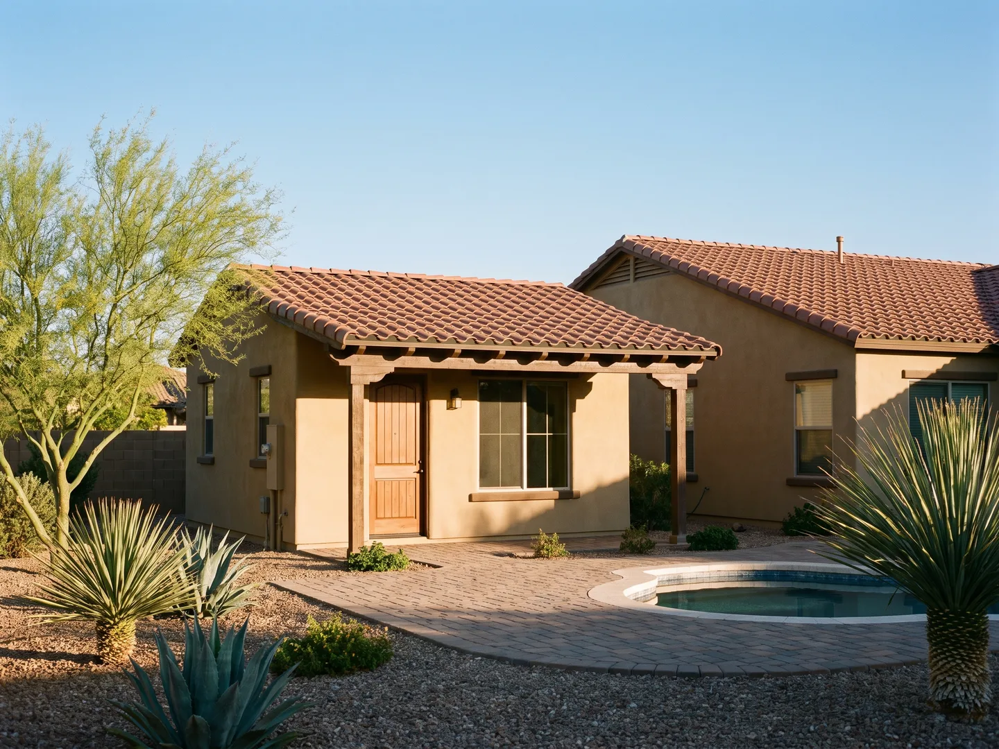 Detached backyard casita with desert landscaping matching the main home in the Valley, Arizona